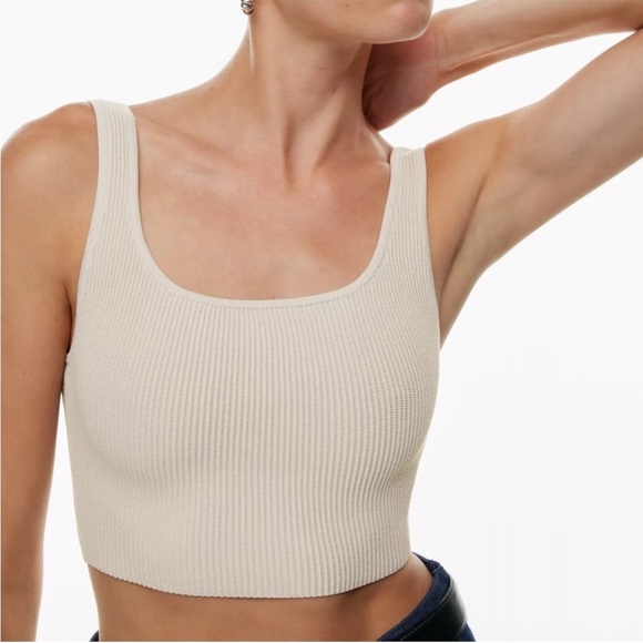 Aritzia Tops - Babaton Aritzia Sculpt Knit Square Neck Cropped Ribbed Tank Top Matte Pearl XS